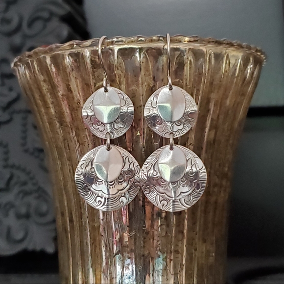 Silpada Sterling Dangle Textured Discs Earrings - Picture 2 of 15